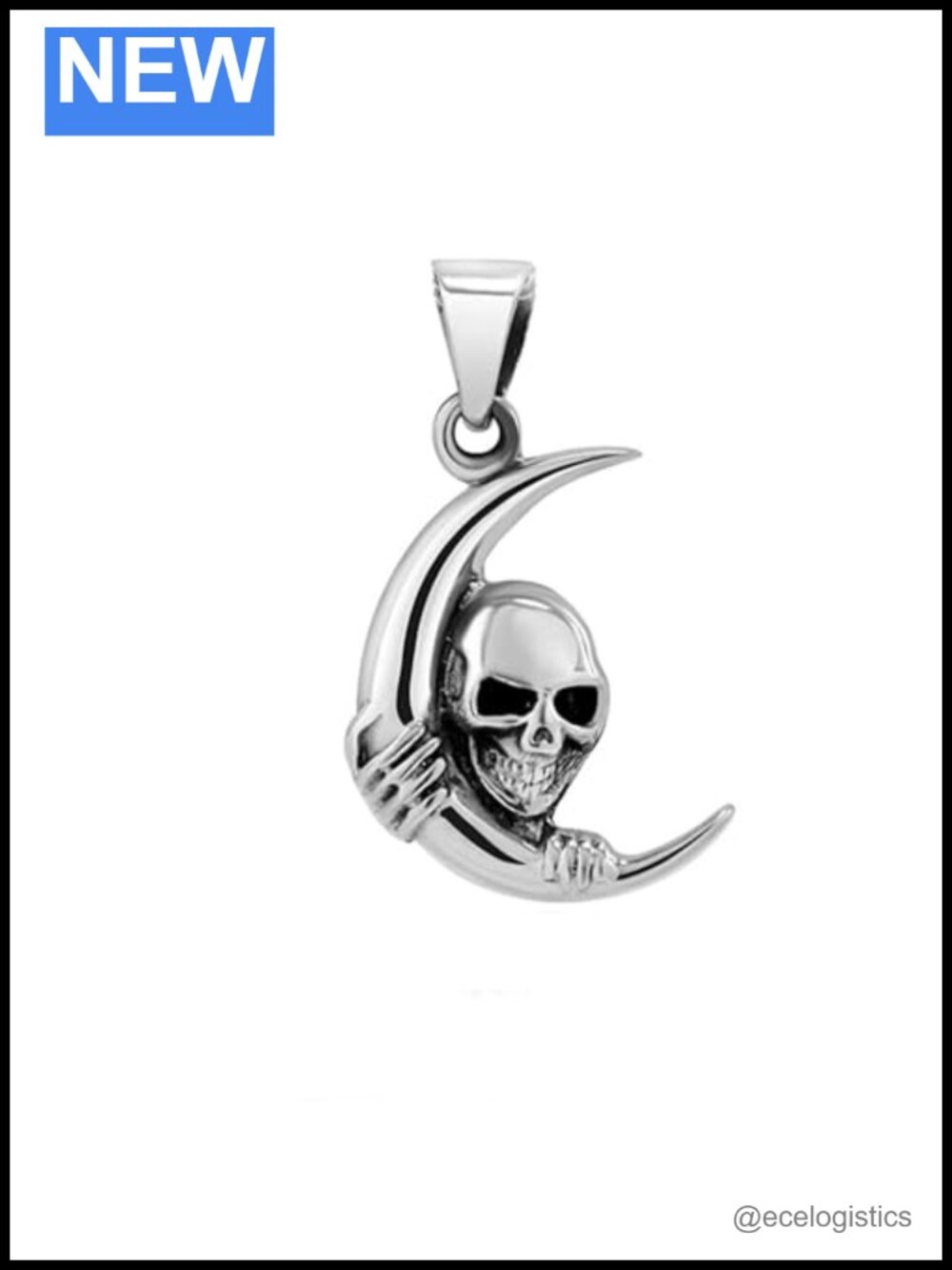 Skull Pendant 925 Sterling Silver Crescent Moon Skull Necklace